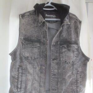 Men's Jeaniologie Faded Black Sleeveless Denim Hooded Vest - Size XL.